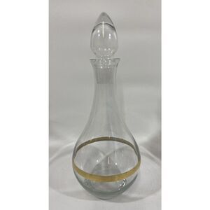 MCM Libbey Glass Genie Bar Bottle Whisky Bourbon Decanter With Gold Trim 12.5”